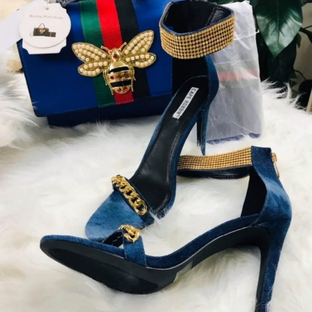 🆕️Peeptoe Denim studded heels